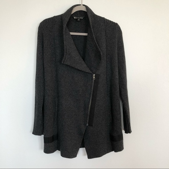 Athleta Sentinel Thermolite Charcoal Heather Gray Black Moto zip cardigan coat - Picture 2 of 11